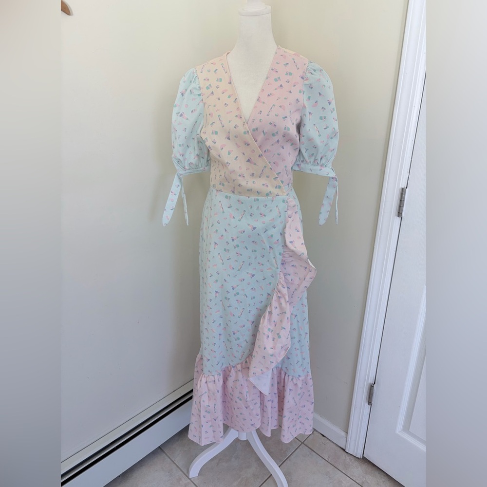 NWT OLIVIA RUBIN Asta color-block printed twill midi wrap dress UK8 cottage core